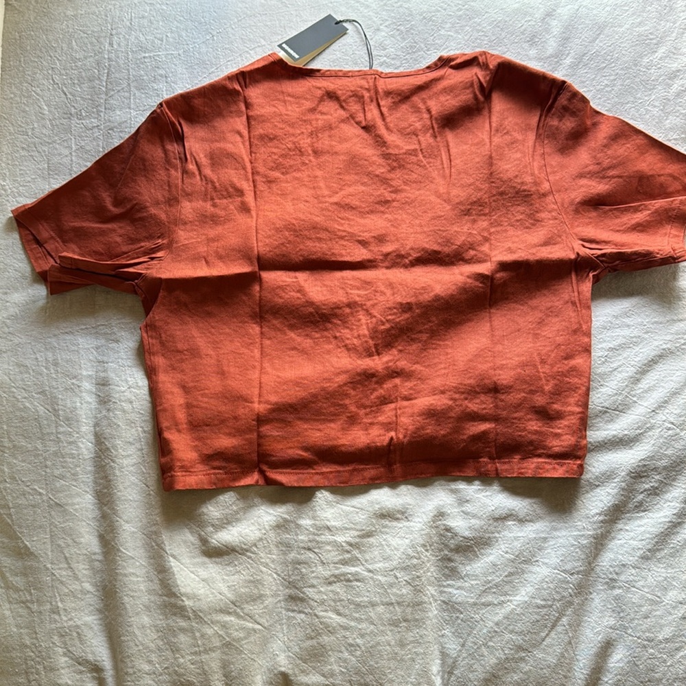 Monrow Linen Front Twist Top In Faded Rust Size L… - image 7